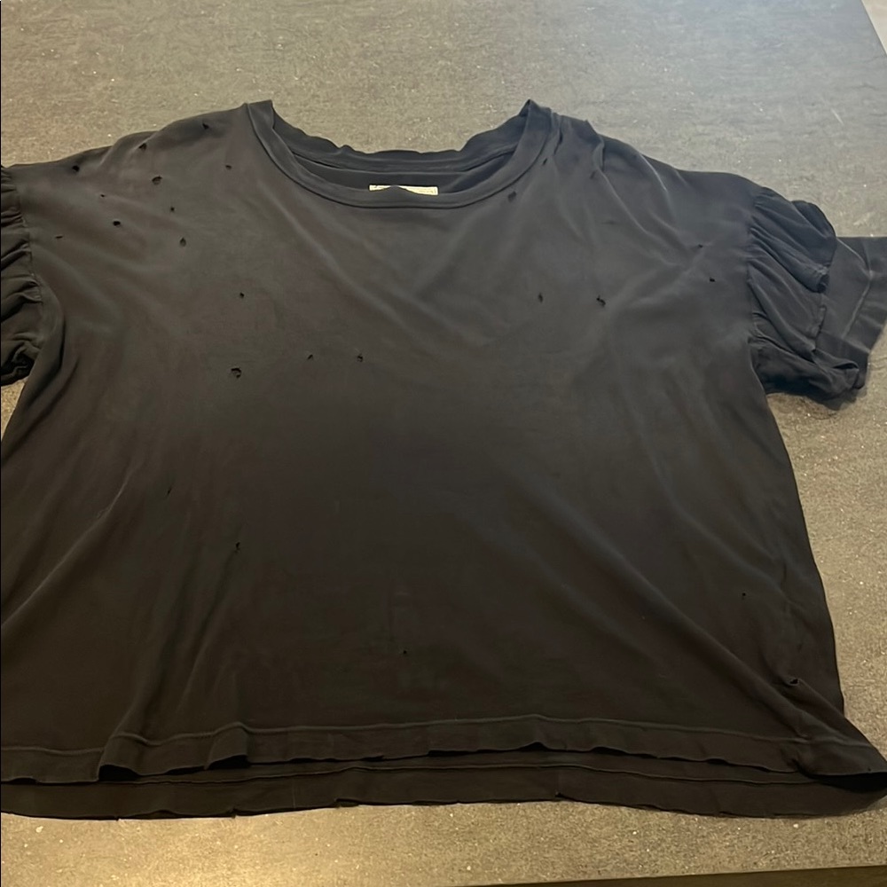 Current/Elliott Black Crop Relaxed Short Sleeve Tee